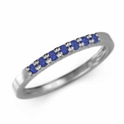 ブルーサファイア 平らな指輪 ハーフ エタニティ 指輪 細身 指輪 9月の誕生石 プラチナ900 幅約1.7mmリング 細め