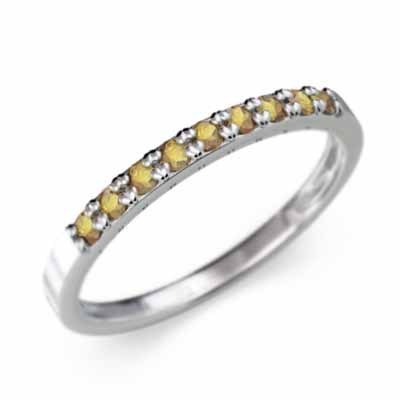 10kホワイトゴールド 平らな指輪 ハーフ エタニティ 指輪 細身 指輪 (黄水晶)シトリン 幅約1.7mmリング 細め