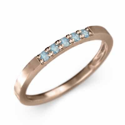 平らな指輪 ハーフ エタニティ 指輪 k10ピンクゴールド 5石 細身 指輪 ブルートパーズ 11月誕生石 幅約1.7mmリング 細め