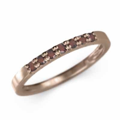 k10ピンクゴールド 平らな指輪 ハーフ エタニティ 指輪 細身 指輪 ガーネット 幅約1.7mmリング 細め