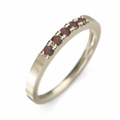 平らな指輪 ハーフ エタニティ 指輪 5石 細身 指輪 ガーネット k10イエローゴールド 1月誕生石 幅約2mmリング 少し細め