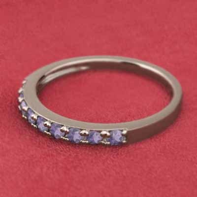 アメシスト(紫水晶) 平らな指輪 ハーフ エタニティ 指輪 細身 指輪 18kピンクゴールド 2月誕生石 幅約2mmリング 少し細め_画像3