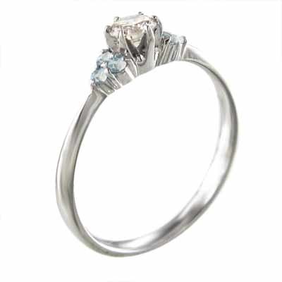値下げ】 アクアマリン 天然ダイヤモンド 結婚指輪 にも 3月誕生石