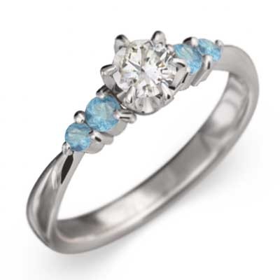 オーダーメイド 結婚指輪 にも ブルートパーズ(青) 天然ダイヤモンド Pt900 11月の誕生石