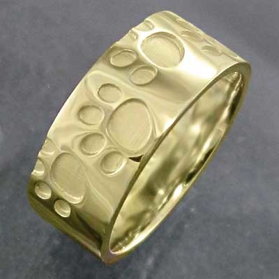 猫 地金 平らな指輪 18金イエローゴールド 約7mm幅 厚さ約1.4mm 肉球足跡リング