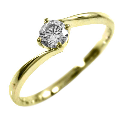 k10イエローゴールド リング 結婚指輪 にも 一粒石 天然ダイヤモンド