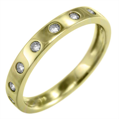 指輪 ダイアモンド k18イエローゴールド 4月誕生石 9ピース