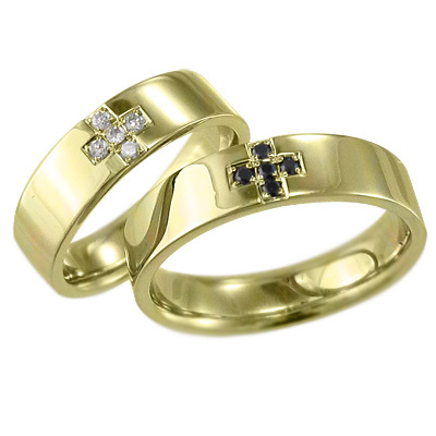 かわいい！ にも ブライダル 婚約 指輪 ペア ダイアモンド 4月誕生石 k18イエローゴールド 5ストーン クロス デザイン ゴールド