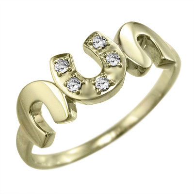 【お試し価格！】 指輪 幸運 4月誕生石 k10イエローゴールド ダイアモンド 5ストーン ホースシュー ゴールド