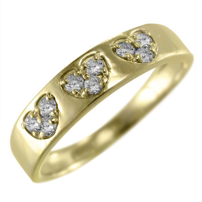 2022高い素材 18金イエローゴールド ハート 天然ダイヤ 結婚指輪にも