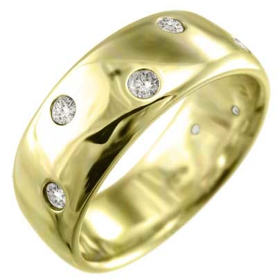 18金イエローゴールド 丸い 指輪 天然ダイヤモンド 約8mm幅
