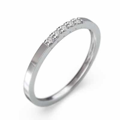 ダイヤモンド 平たい リング ハーフ エタニティ 指輪 5石 細身 指輪 18kホワイトゴールド 幅リング 微細_画像4