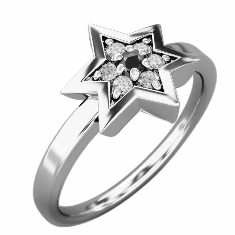 指輪 18kホワイトゴールド 六芒星 ブラックダイヤモンド(黒ダイヤ) 天然ダイヤモンド 4月誕生石 六芒星小サイズ
