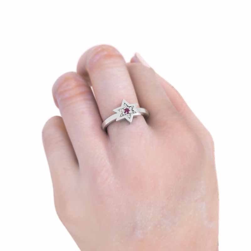 2022年春の 天然ダイヤモンド ルビー 指輪 六芒星小サイズ 7月の誕生石