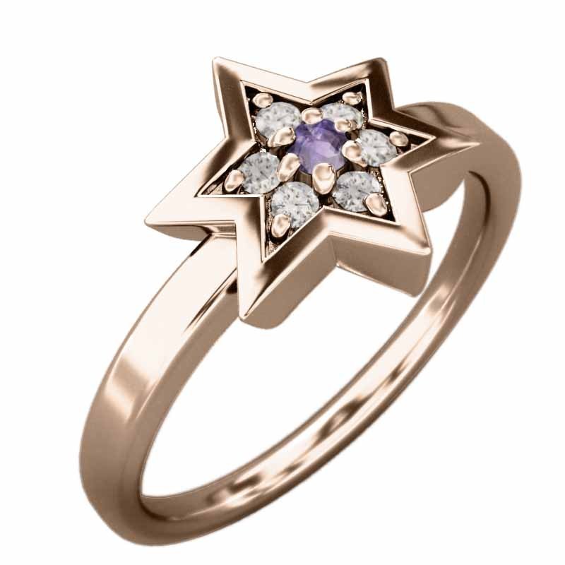 指輪 アメジスト(紫水晶) 天然ダイヤモンド 六芒星 ピンクゴールドk18