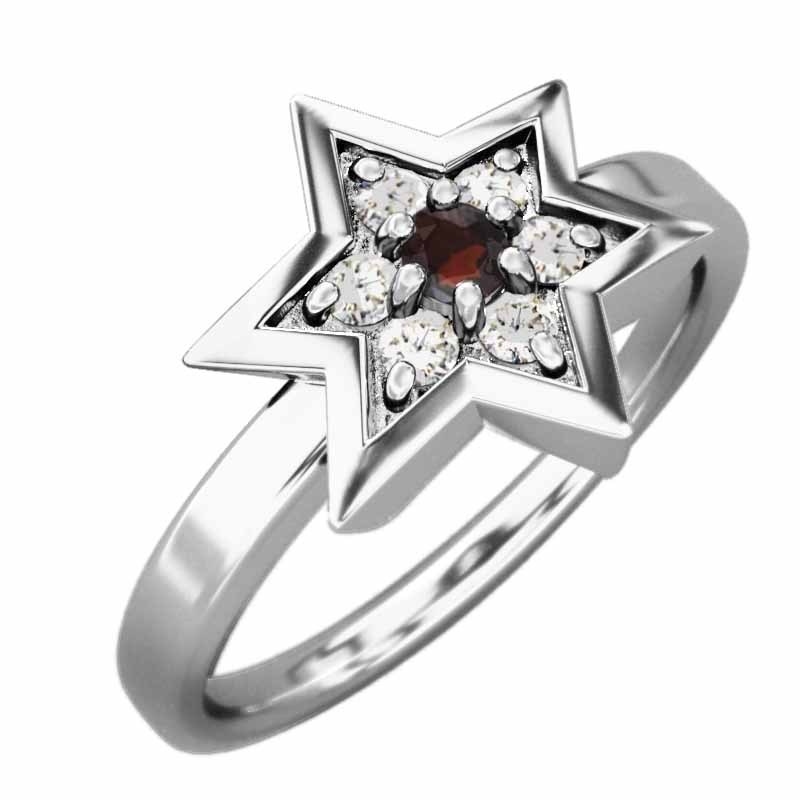 プラチナ900 指輪 ガーネット 天然ダイヤモンド 1月誕生石 六芒星 六芒星中サイズ