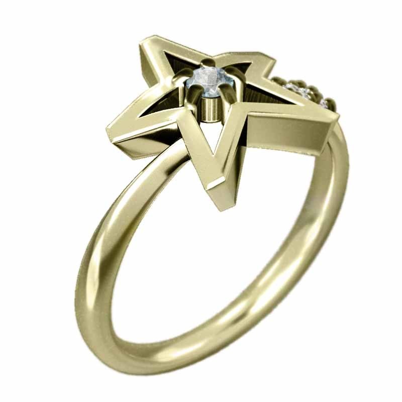 激安大特価! 指輪 18金イエローゴールド Star ダイヤモンド アクア