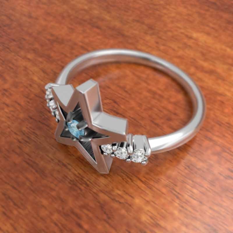 新しく着き 指輪 スター ヘッド ブルートパーズ(青) 天然ダイヤモンド