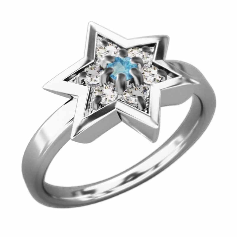 魅力的な ダビデの星 指輪 ブルートパーズ 六芒星大サイズ プラチナ900