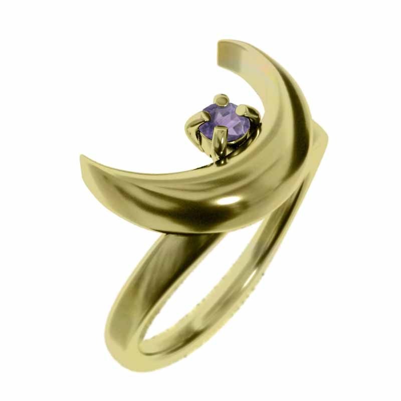 素敵な アメジスト(紫水晶) 指輪 ムーン 2月の誕生石 イエローゴールド