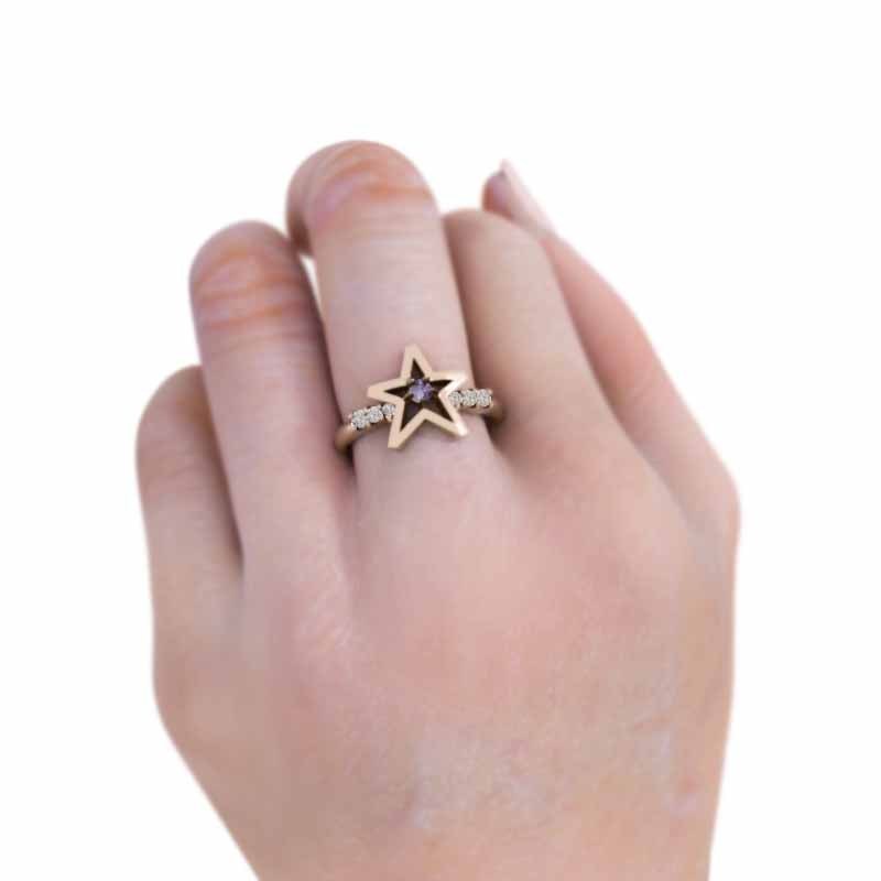 新しいブランド 指輪 18金ピンクゴールド スター 天然ダイヤモンド