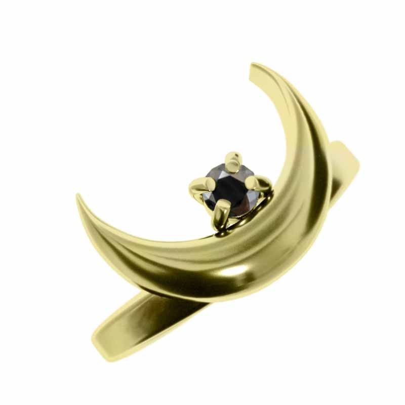 沸騰ブラドン 18金イエローゴールド 月 ブラックダイア 1粒石 リング