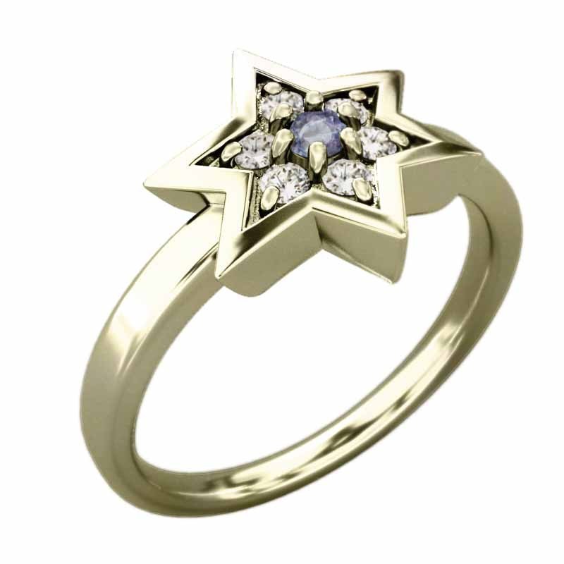 タンザナイト 天然ダイヤモンド 指輪 六芒星 12月誕生石 k10イエローゴールド 六芒星中サイズ