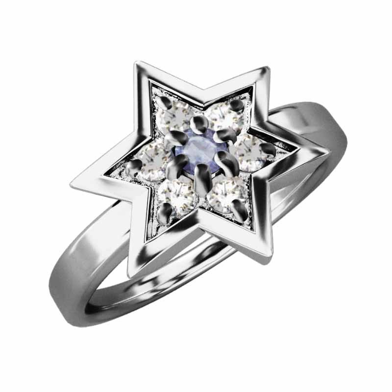 指輪 Pt900 六芒星 タンザナイト 天然ダイヤモンド 12月誕生石 六芒星大サイズ