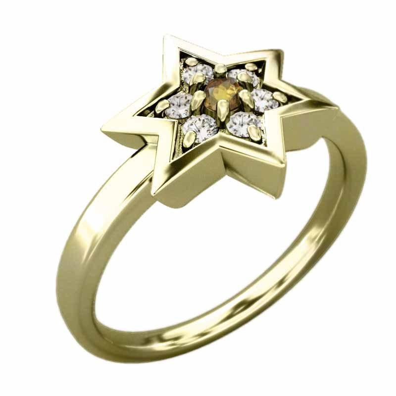リング 六芒星 シトリントパーズ 天然ダイヤモンド 11月誕生石 18金イエローゴールド 六芒星中サイズ