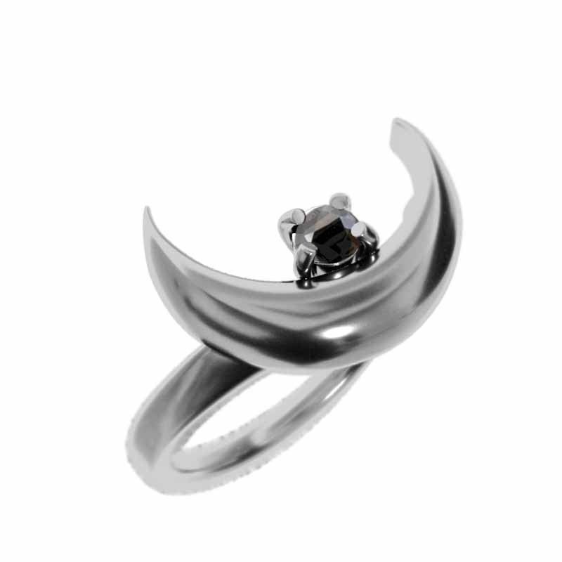 指輪 一粒 ムーン ブラックダイヤモンド 4月誕生石 k18ホワイトゴールド_画像1