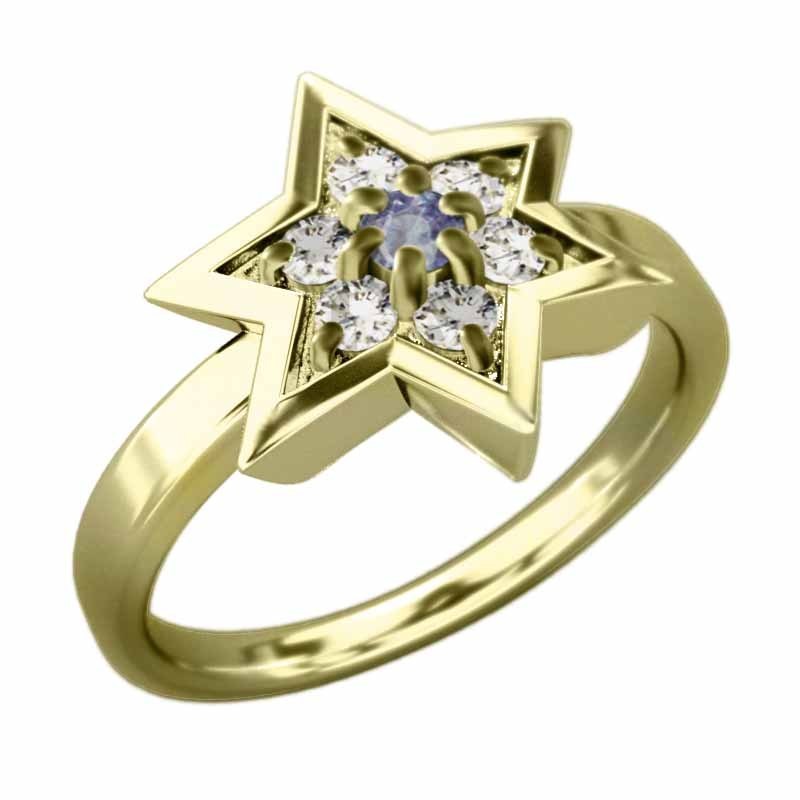 タンザナイト 天然ダイヤモンド 指輪 ダビデの星 12月の誕生石 k18 六芒星大サイズ