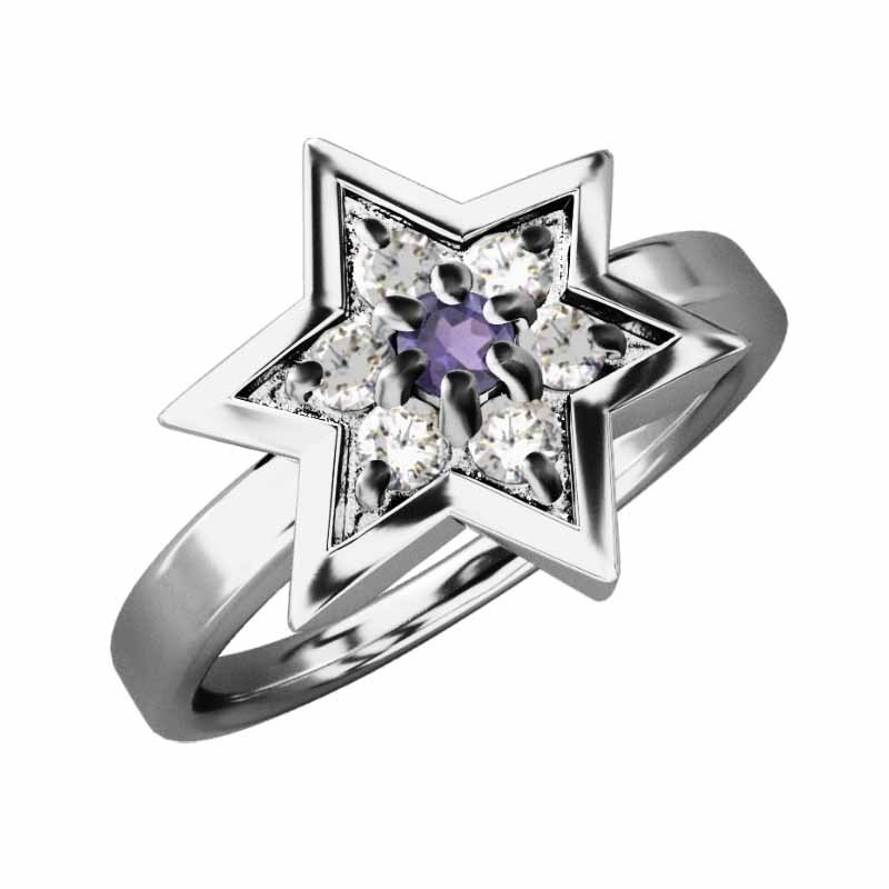 リング 六芒星 アメジスト(紫水晶) 天然ダイヤモンド Pt900 六芒星大サイズ