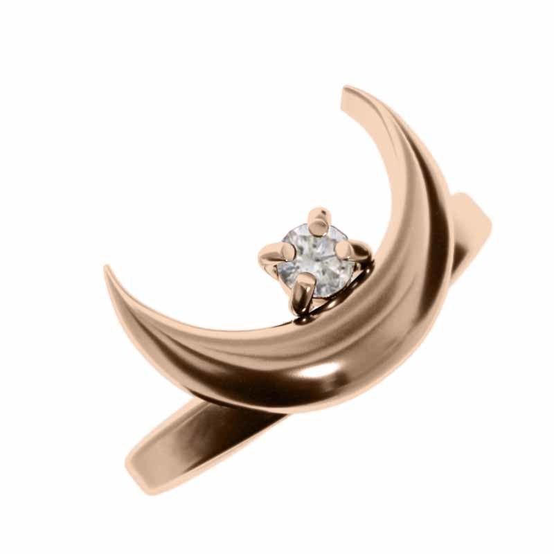 卸売 指輪 k18ピンクゴールド 1粒 ムーン 4月誕生石 天然ダイヤモンド