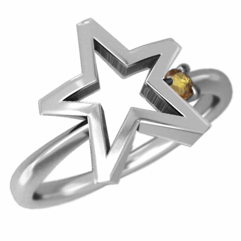 指輪 一粒 スター ヘッド シトリン(黄水晶) k10ホワイトゴールド