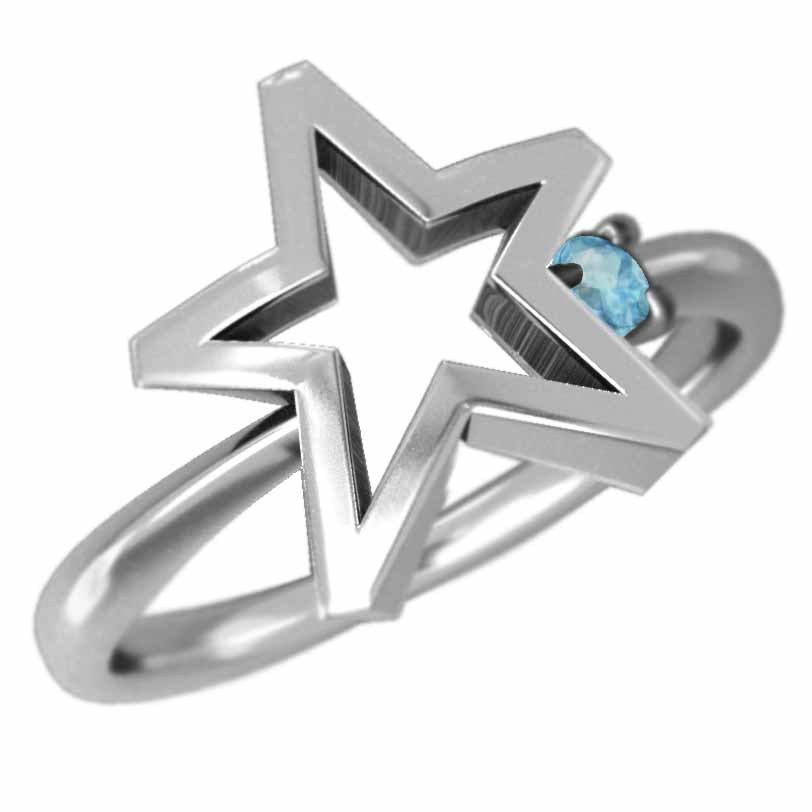 指輪 Star スター 1粒 石 ブルートパーズ(青) 18金ホワイトゴールド 11月の誕生石