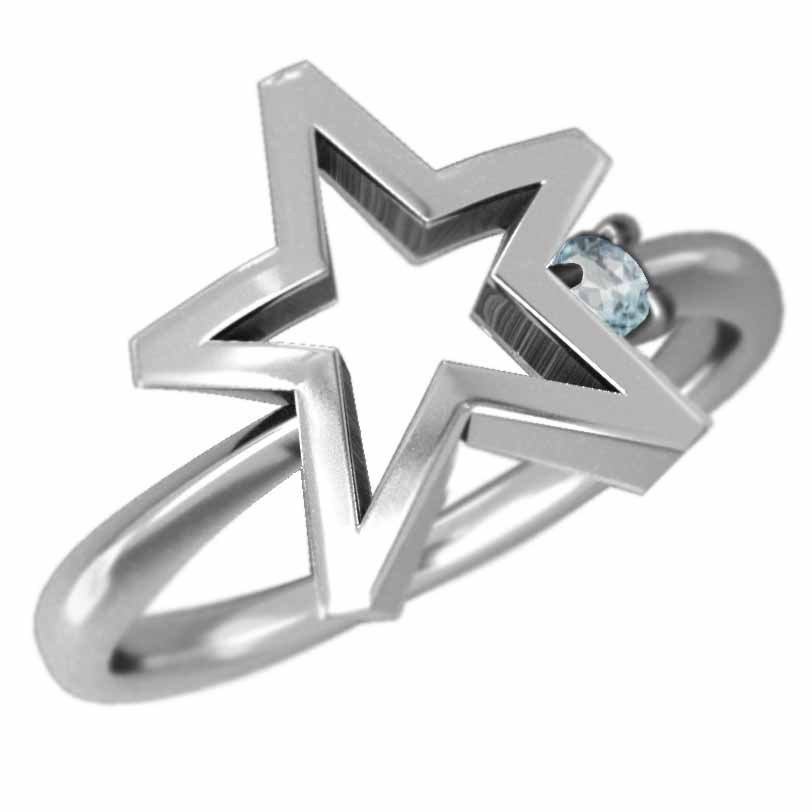 贅沢屋の デザイン 星 プラチナ900 指輪 1粒 3月誕生石 アクアマリン