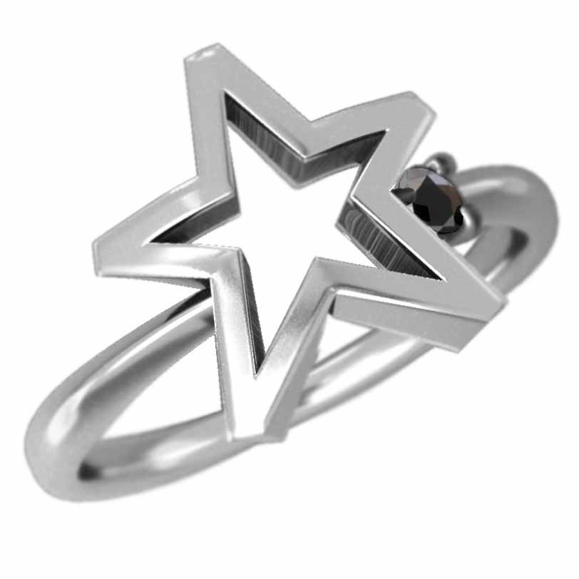 海外限定】 石 1粒 指輪 プラチナ900 ブラックダイヤ(黒ダイヤ) スター