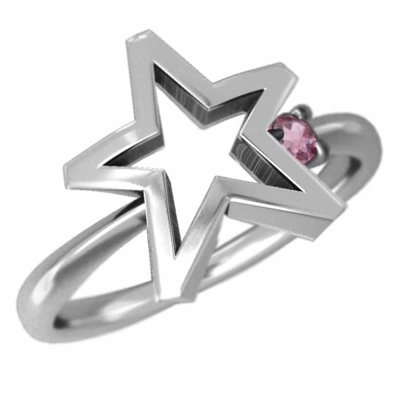 星 デザイン 1粒 石 指輪 ピンクトルマリン プラチナ900