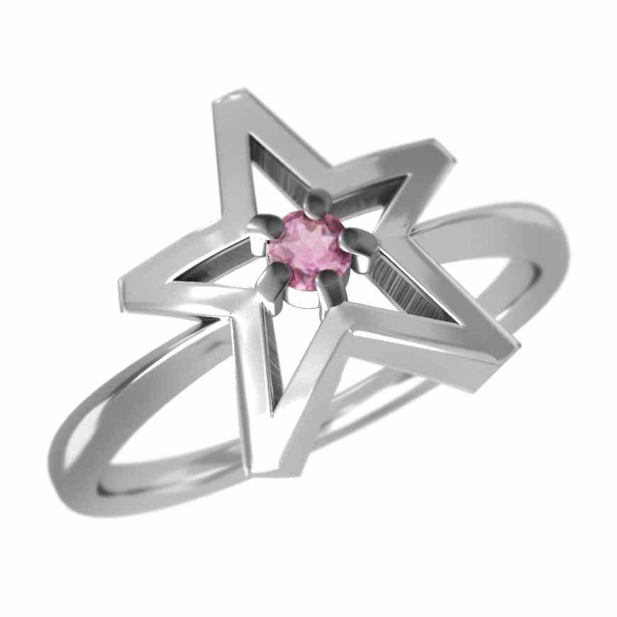 WEB限定】 1粒 デザイン 星 指輪 石 10月誕生石 プラチナ900 ピンク