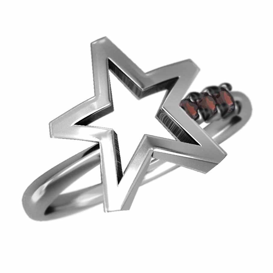 指輪 3石 星 デザイン ガーネット 1月誕生石 k18ホワイトゴールド