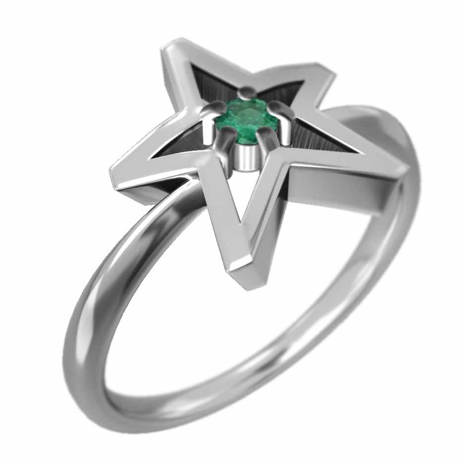 流行 スター Star 指輪 18kホワイトゴールド 1粒 エメラルド 5月の