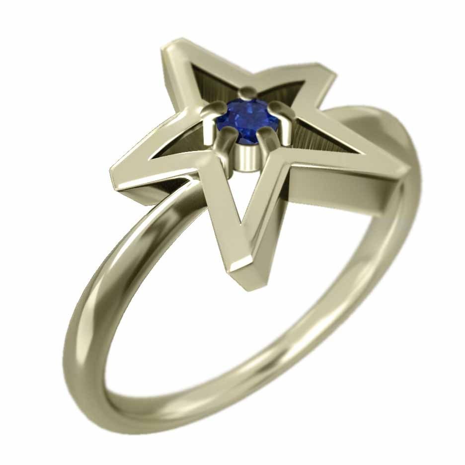 サファイア(青) 指輪 星 デザイン 1粒 石 9月誕生石 10kイエローゴールド