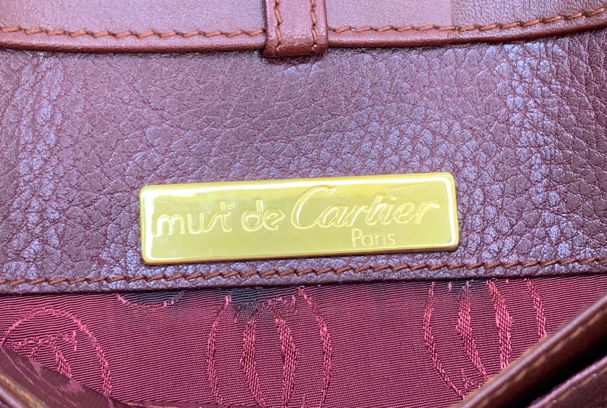 [fui★]　Cartier カルティエ マストライン ヴィンテージ オールド ショルダーバッグ レザー ボルドー 斜め掛け_画像4