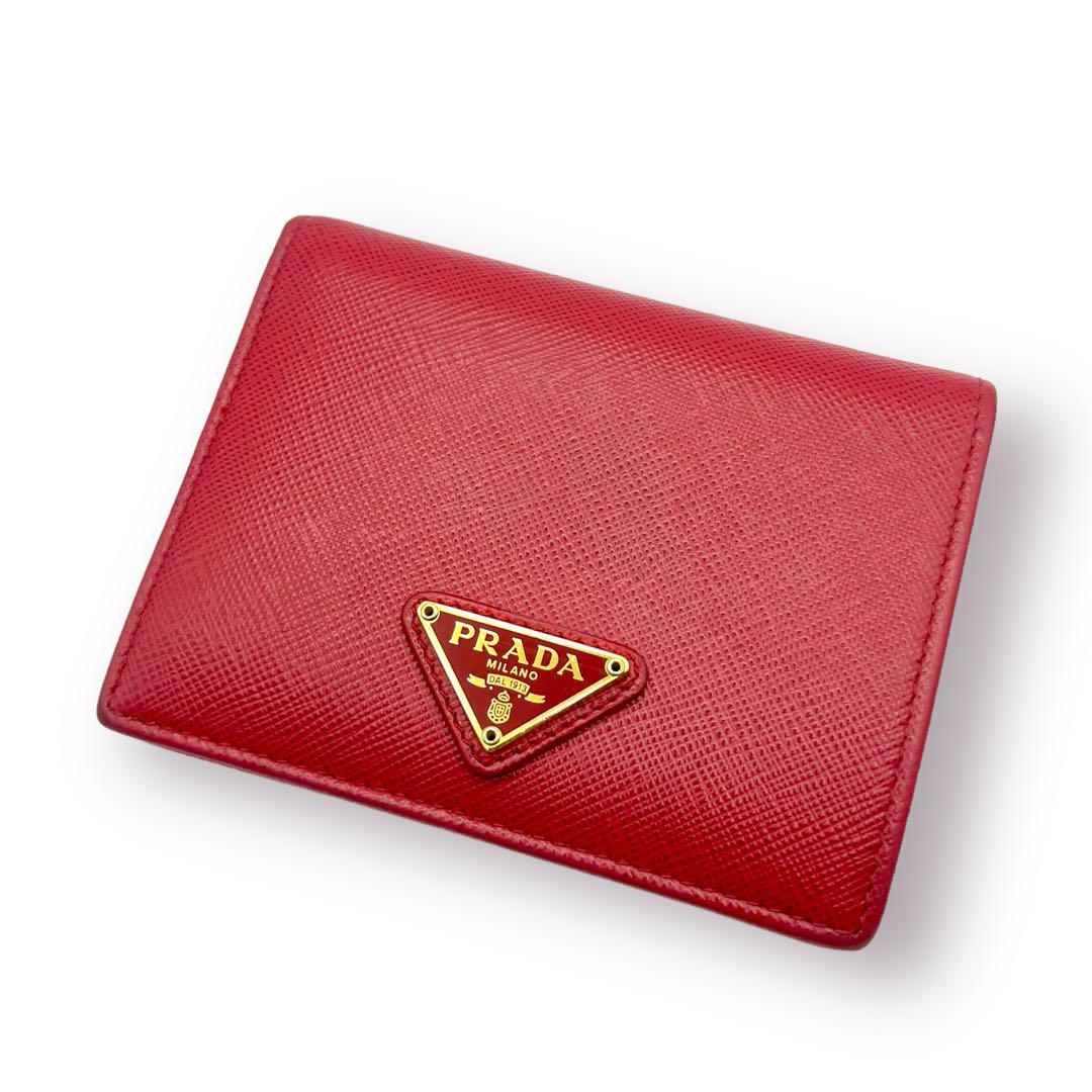 【美品】PRADA プラダ サフィアーノ トライアングル 二つ折り財布 ロゴプレート