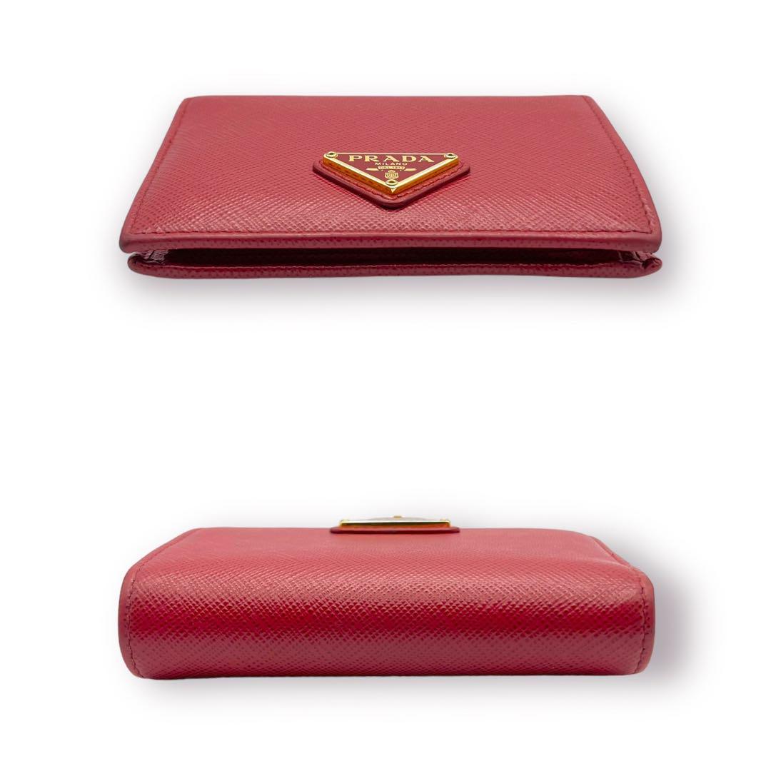 【美品】PRADA プラダ サフィアーノ トライアングル 二つ折り財布 ロゴプレート