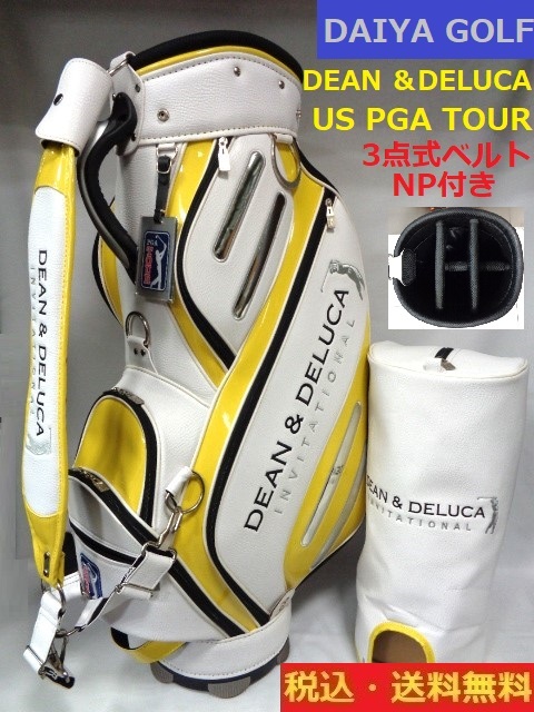 本店は US PGA 46インチ対応/9型□３点式ベルト□NP付き□WH×YE□送料