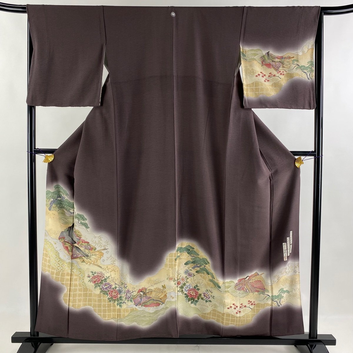 在庫あり/即出荷可】 正絹 灰紫 染め分け 金銀彩 松 姫 落款 樽本伊勢