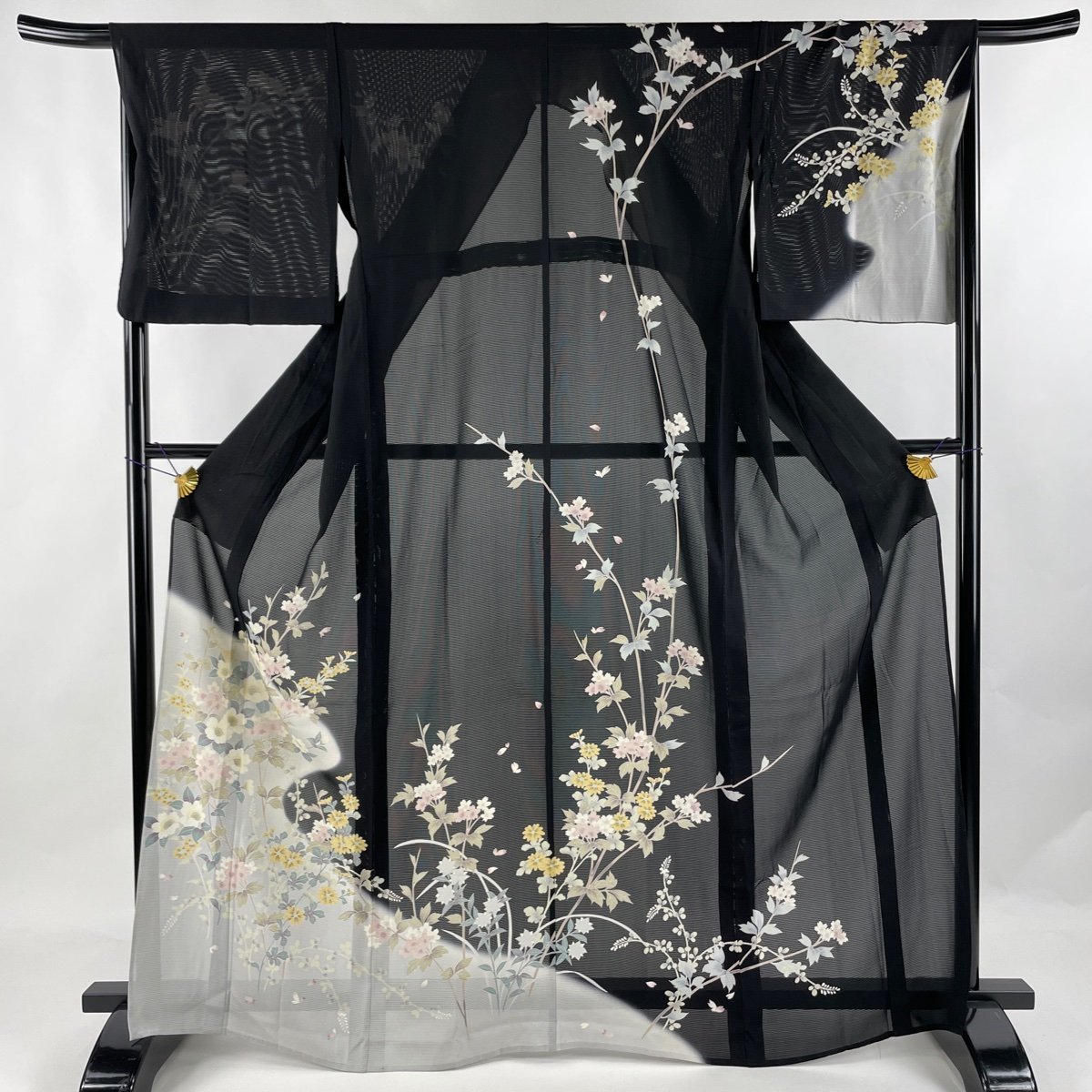 高質 絽 薄物 L 裄丈67.5cm 身丈165.5cm 訪問着 草花 【中古】 逸品