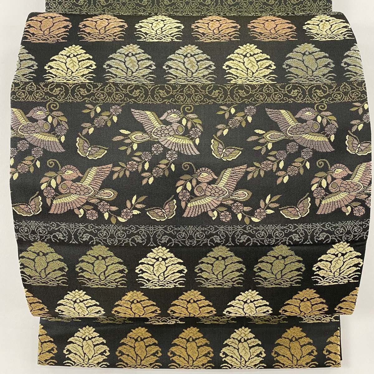 新品即決 落款 名品 美品 袋帯 箔屋清兵衛 【中古】 正絹 六通 墨色 箔