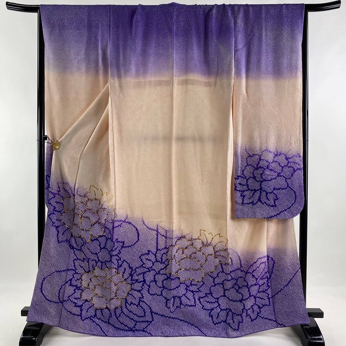 全品送料無料】 金糸 牡丹 袷 L 裄丈68cm 身丈165cm 振袖 総絞り